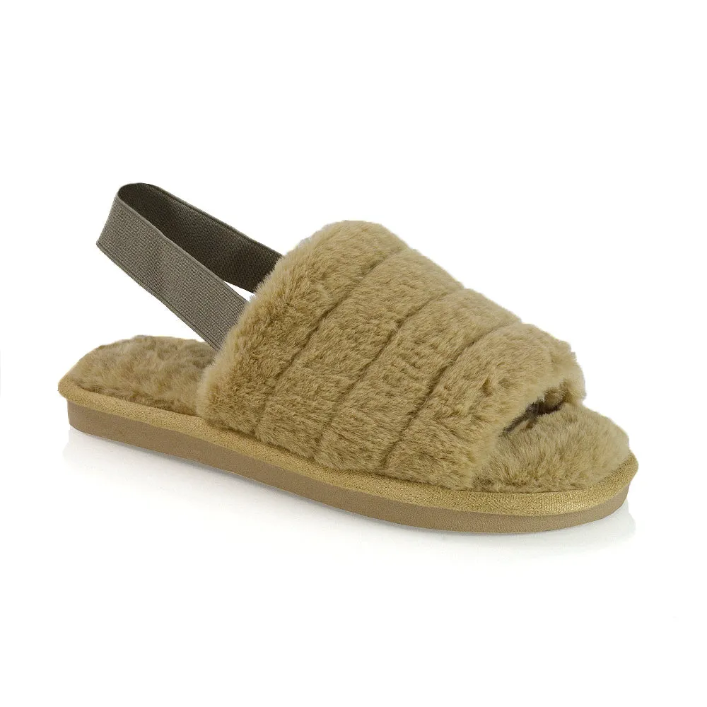 Lana Faux Fur Sling Back Ribbed Strappy Soft Cosy Fluffy Slippers in Multi
